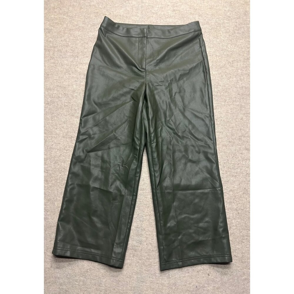 Bagatelle Collection Green Vegan Leather Wide Leg High Rise Women's Pants Medium - Picture 1 of 8
